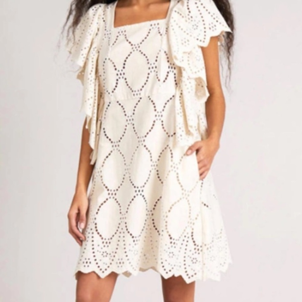 MUNTHE Hico Eyelet Ruffle Sleeve Dress Size 8 US NWT